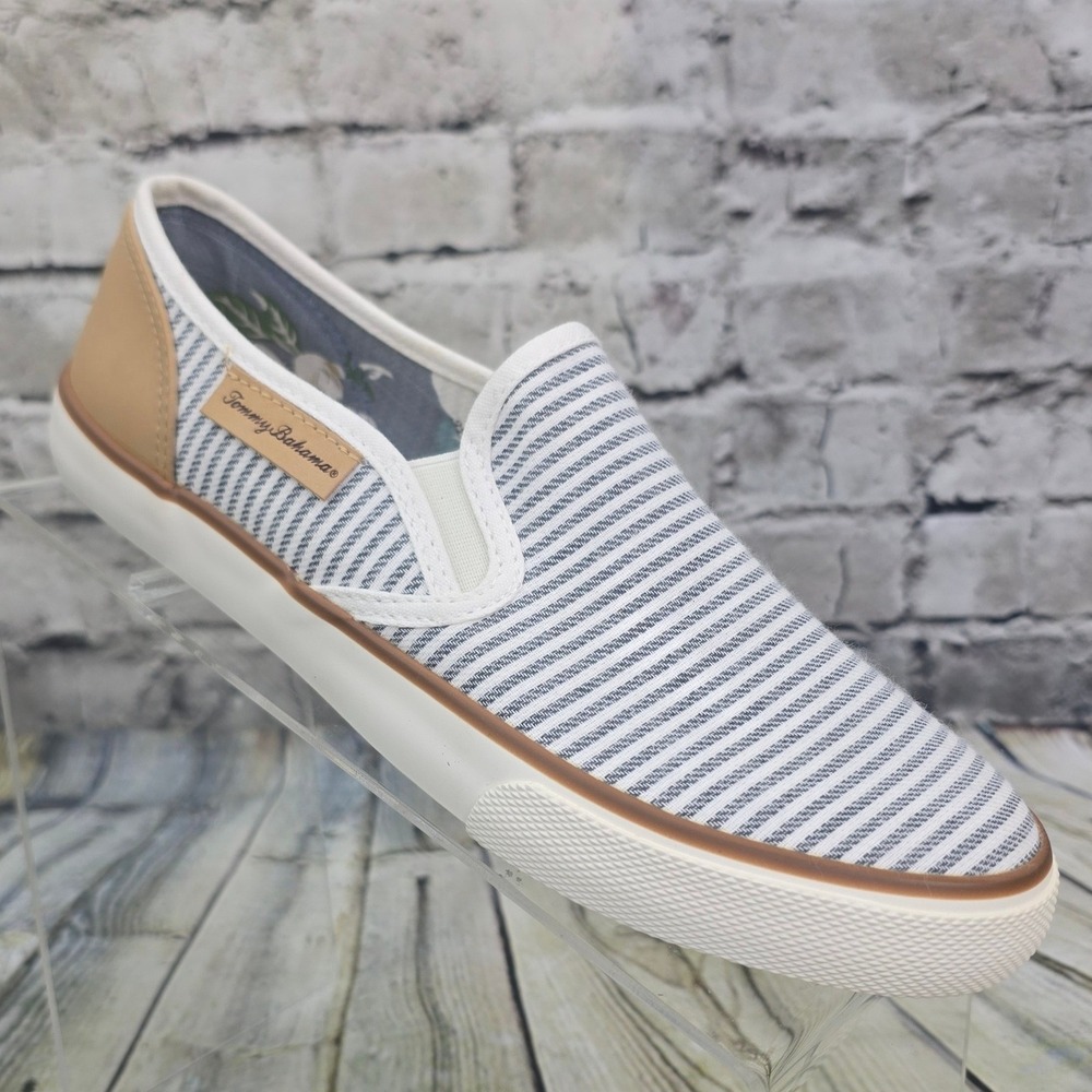 Tommy Bahama Sailor Sneakers Womens 7.5 White Navy Striped Slip On Canvas Shoes